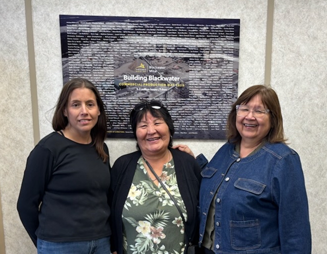 Jessica Saunders, Manager – Indigenous Relations, Elder Therisa Capoose, and Bonnie George – Mine Site Indigenous Coordinator