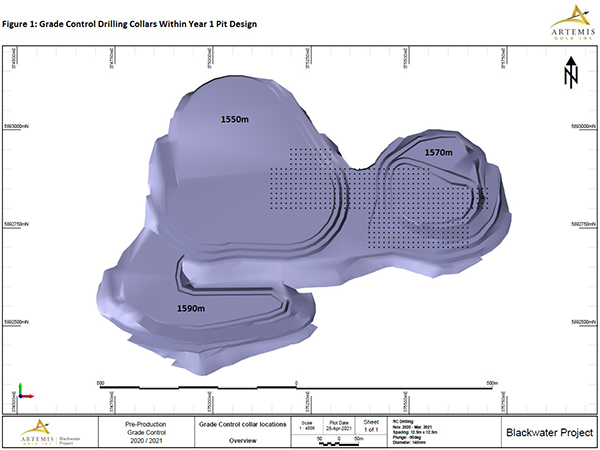 Figure 1 - Grade Control Drilling Collars Within Year 1 Pit Design